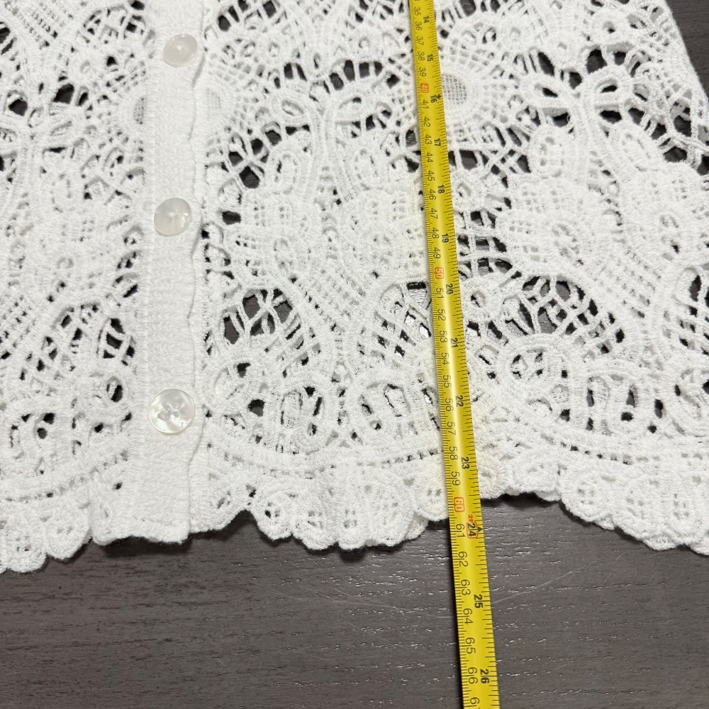Chicos 2 Crochet Lace Alabaster Cardigan Sweater Size 12 - Picture 7 of 9